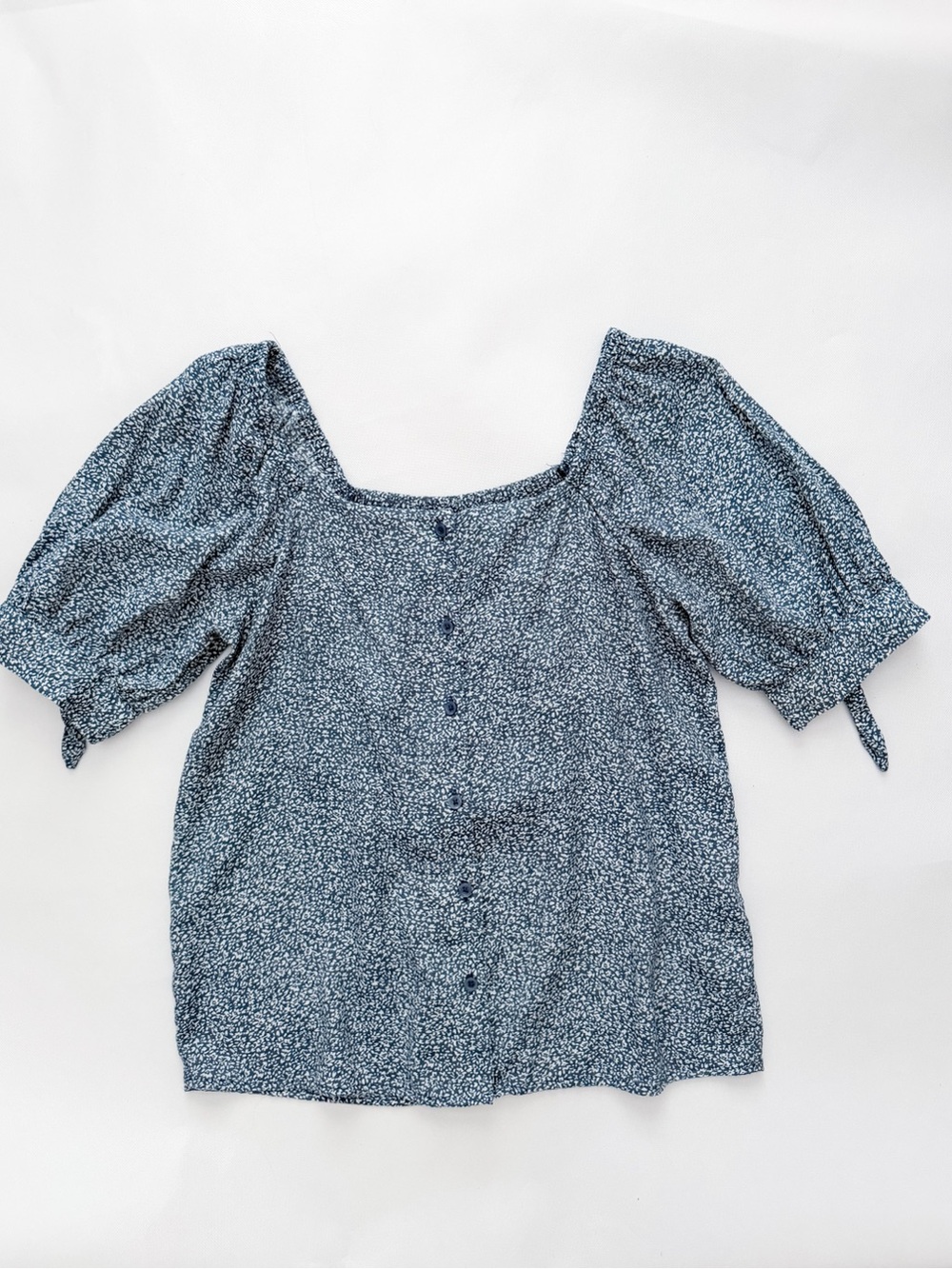 Blue Puff Sleeve Floral Blouse